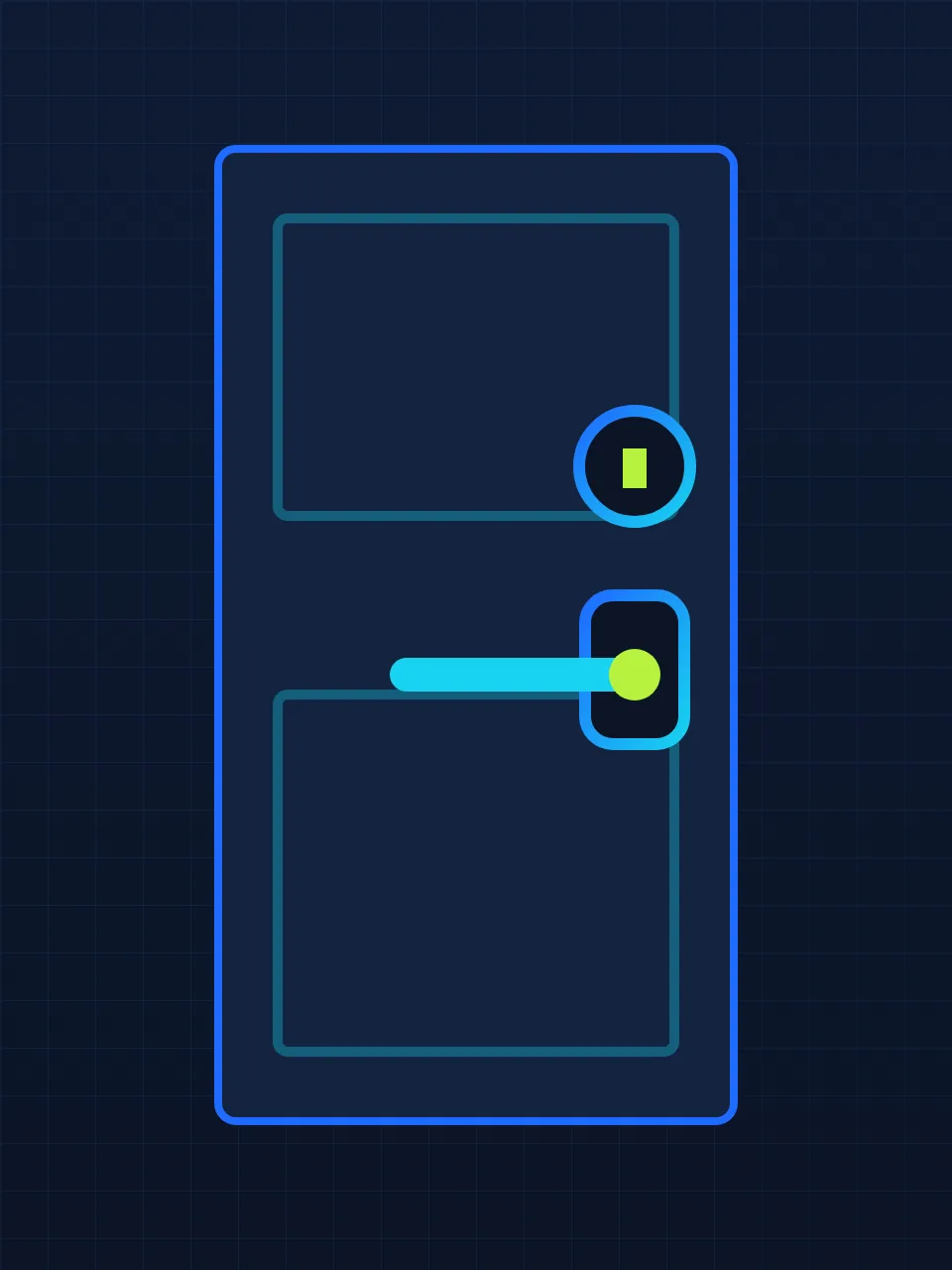 Illustration of a door with a deadbolt and lever handle